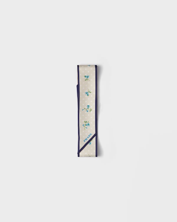 Printed silk twill skinny scarf - Natural/Blue Printed silk twill skinny scarf - Natural/Blue