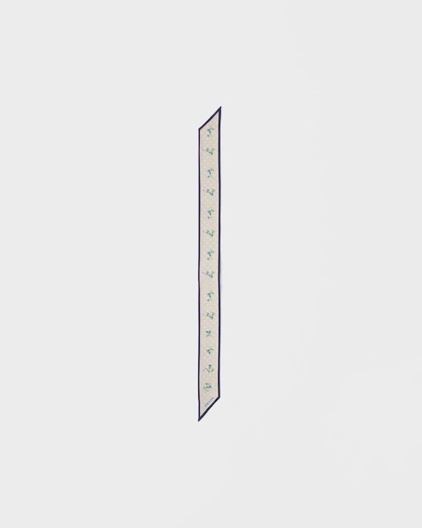 Printed silk twill skinny scarf - Natural/Blue Printed silk twill skinny scarf - Natural/Blue