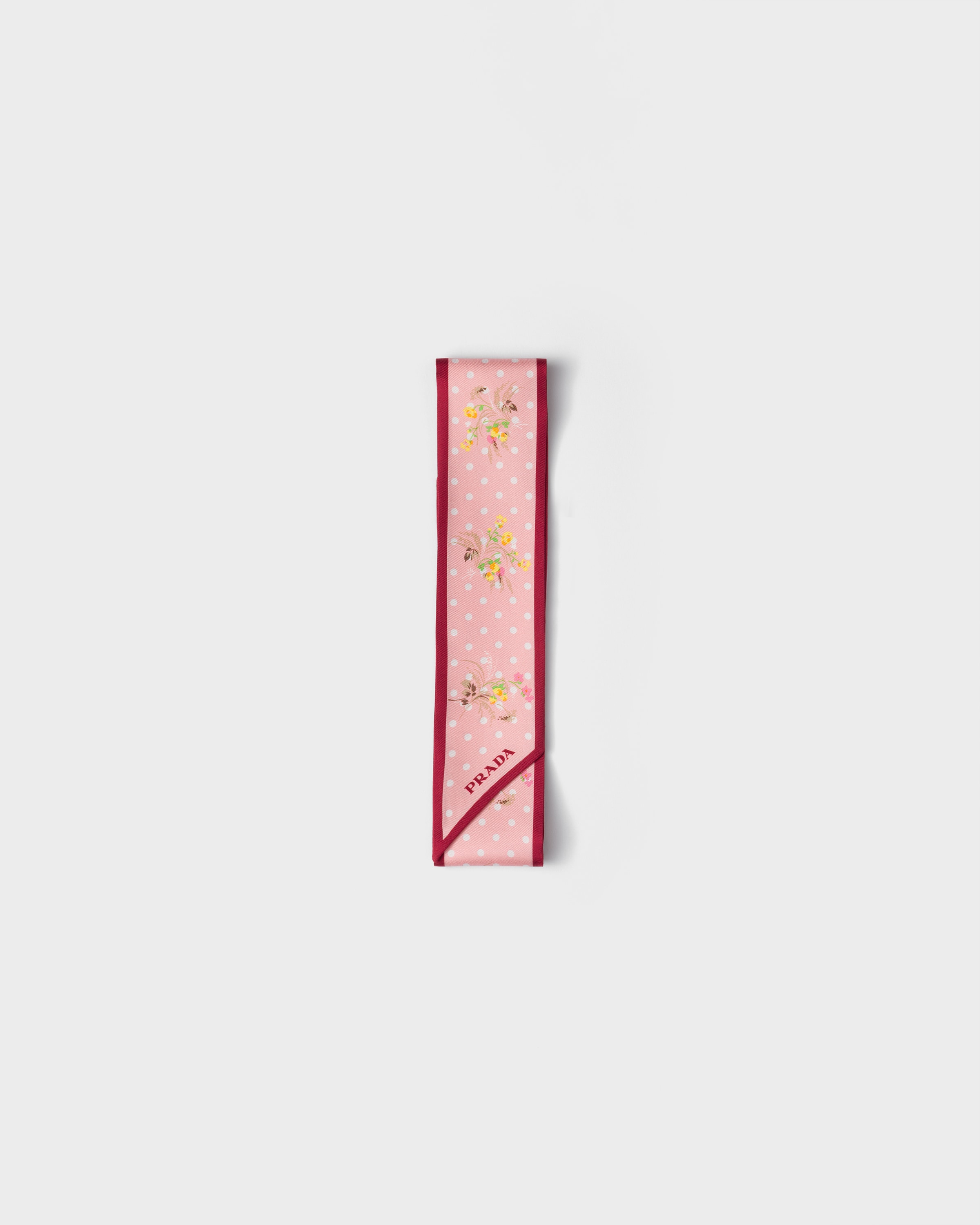 Pink/Sand Printed silk twill skinny scarf | PRADA - Monaco
