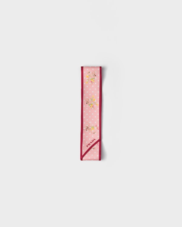 Printed silk twill skinny scarf - Pink/Sand Printed silk twill skinny scarf - Pink/Sand