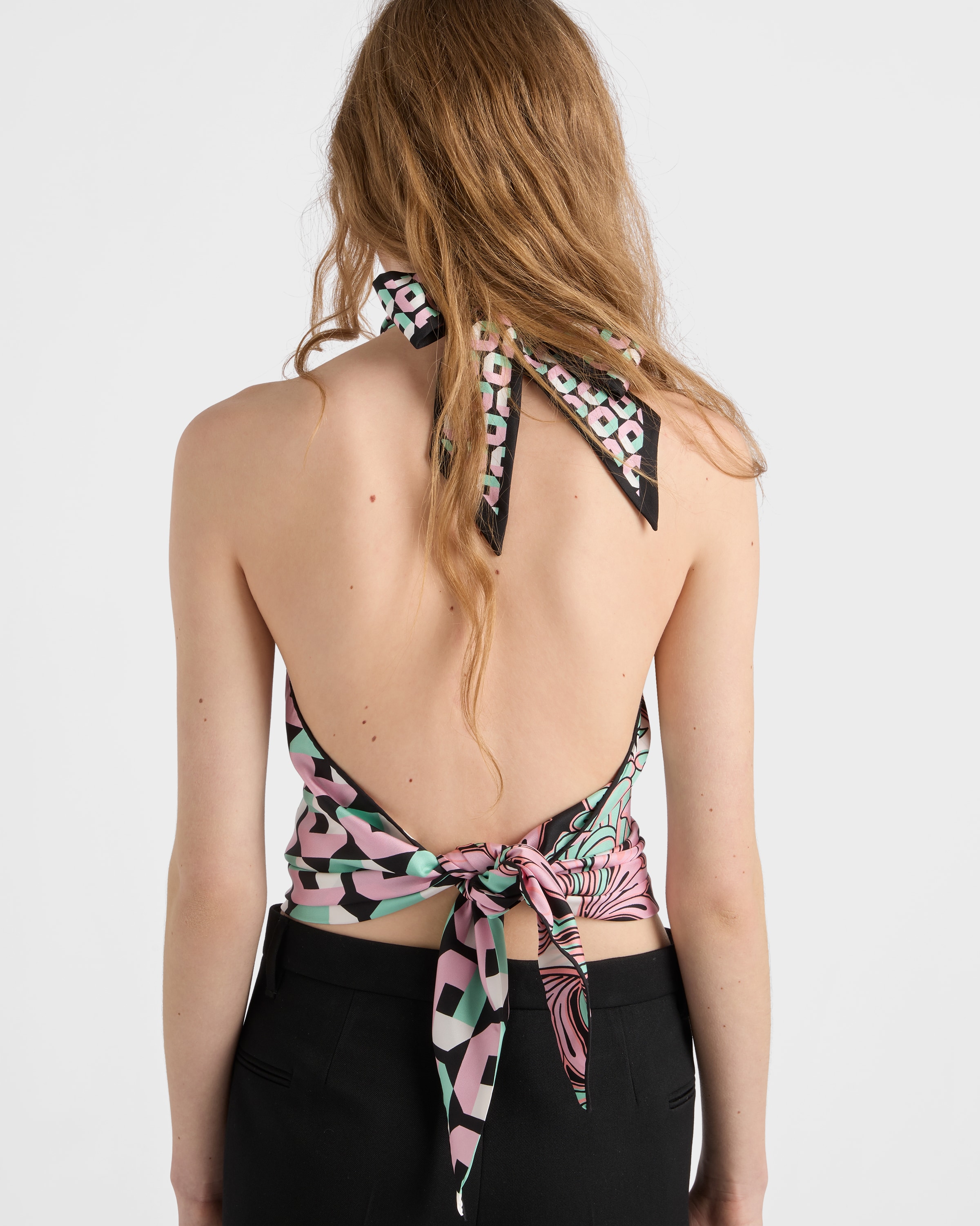 プラダ　シルクバック Mint/Petalus Printed silk twill top | PRADA - United States
