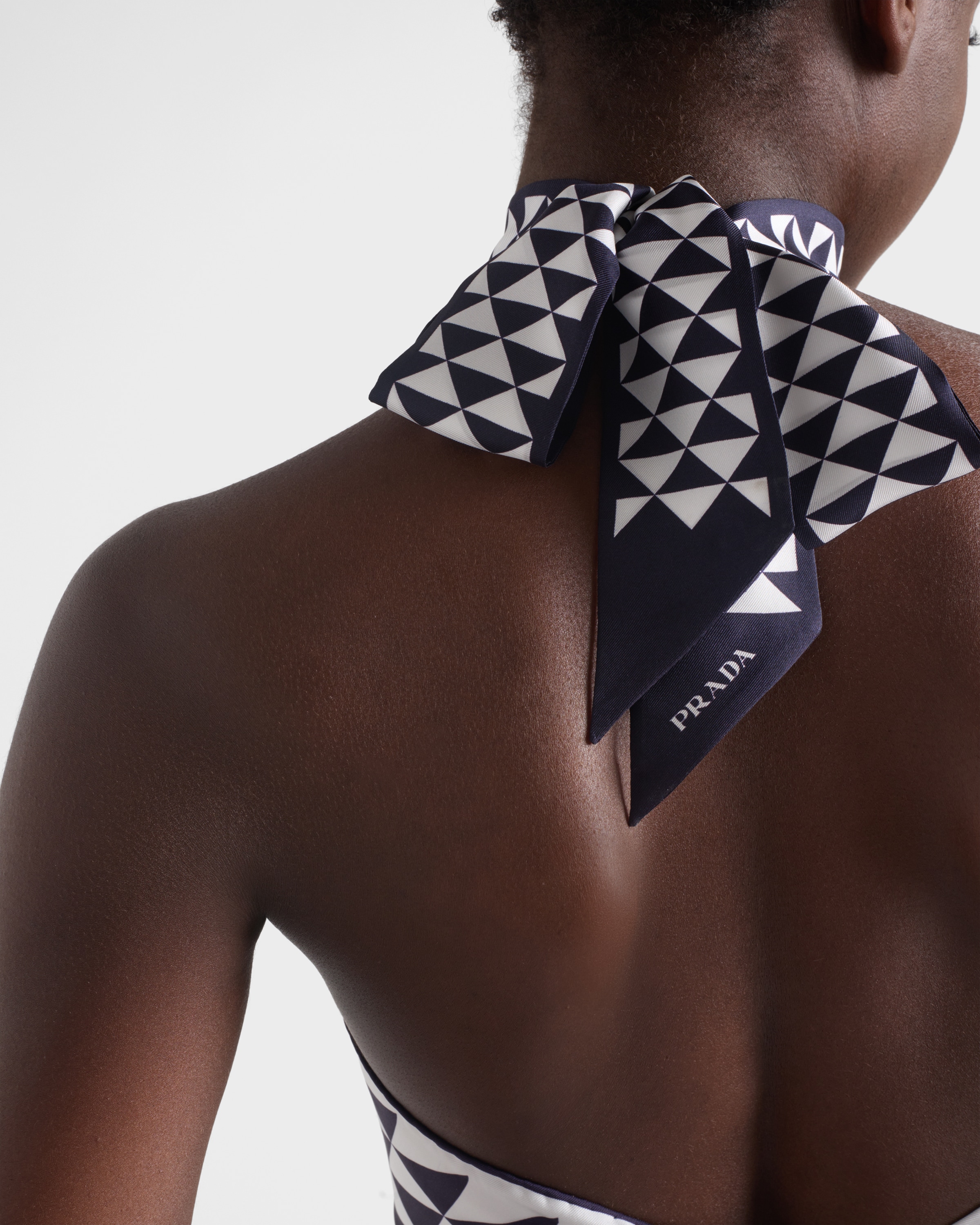Navy Printed silk twill halter top | PRADA - United States