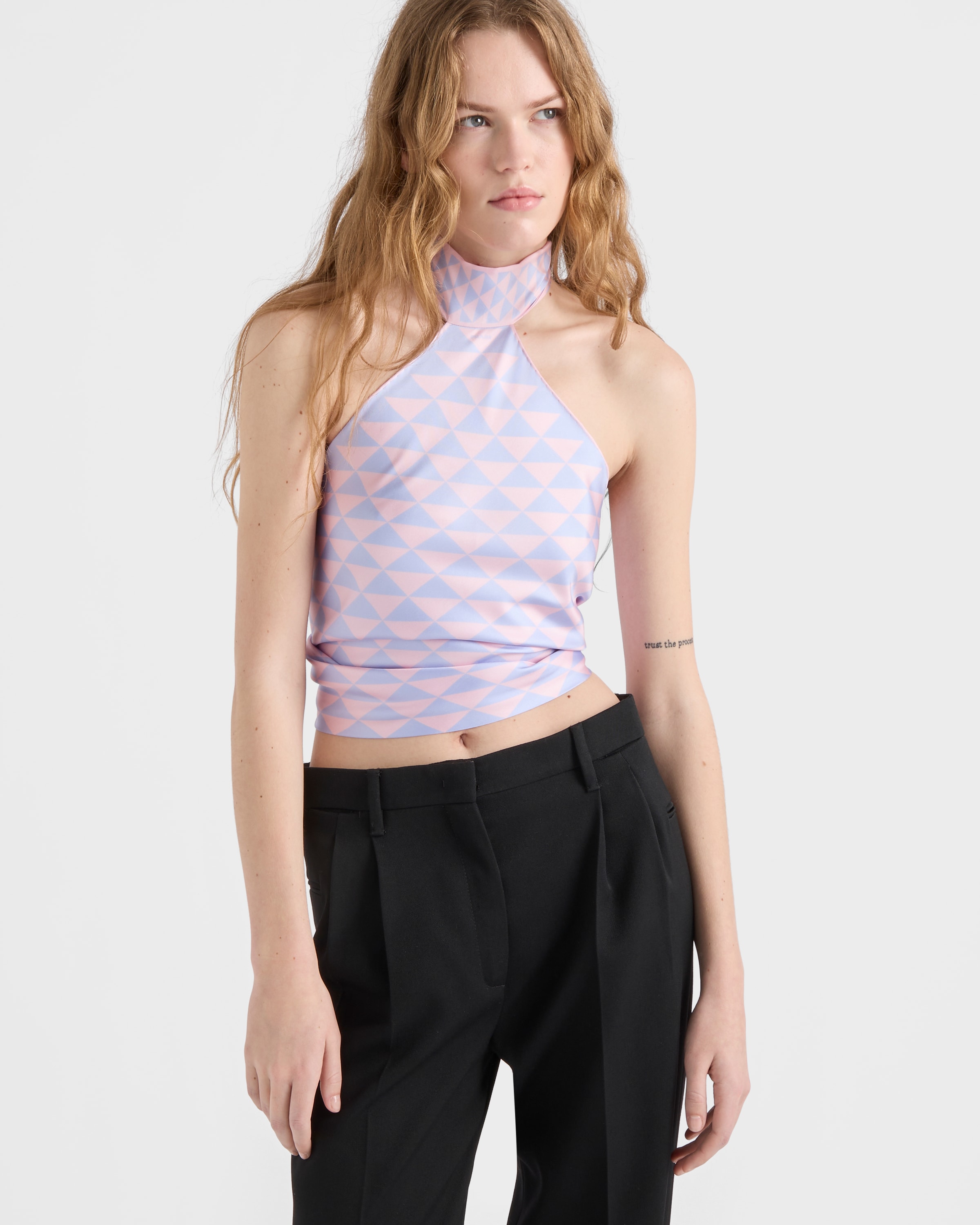 トップス PRADA Petal/wisteria Printed Silk Twill Halter Top | PRADA - United States