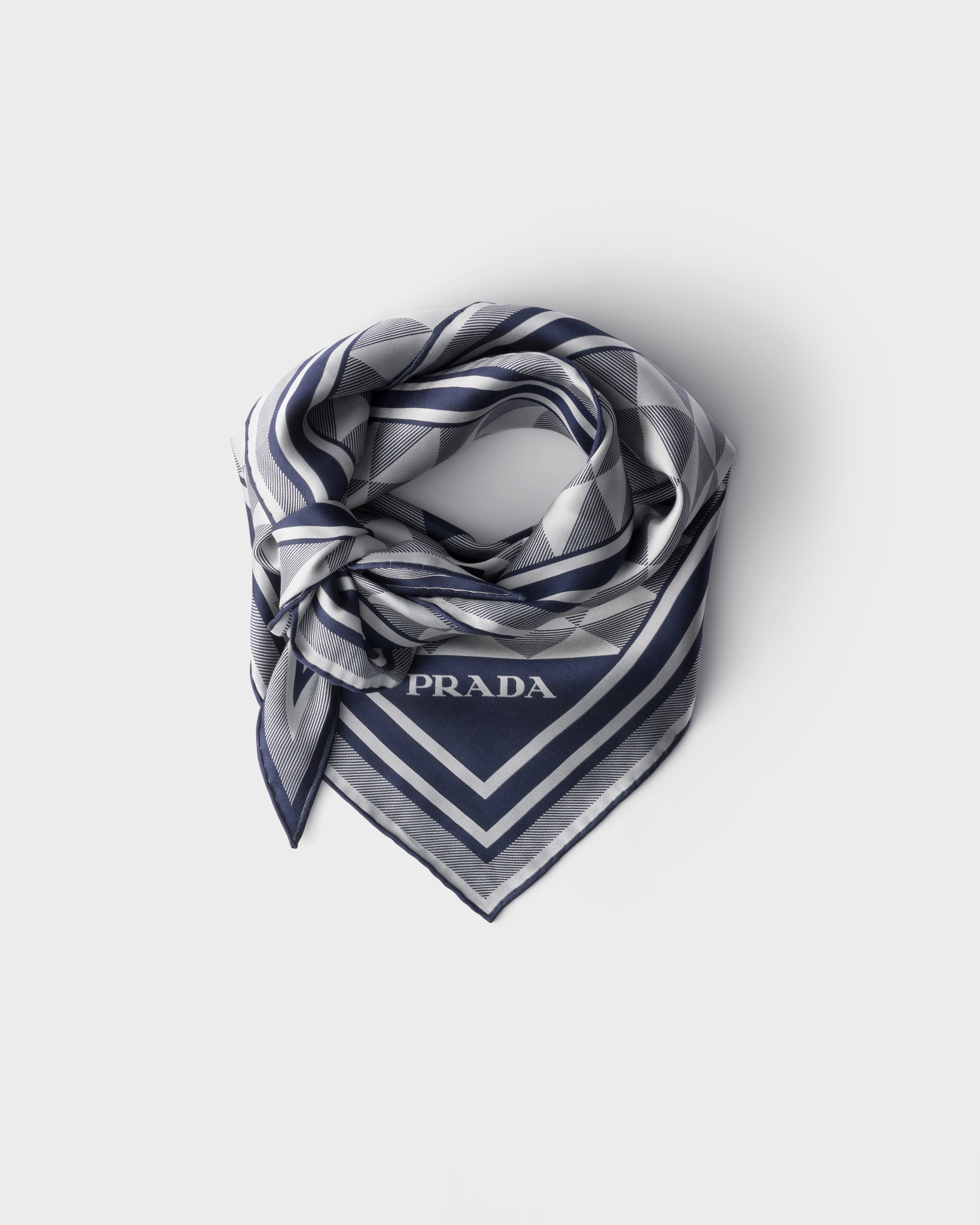 Baltic Blue/chalk Printed Silk Scarf | PRADA - United States