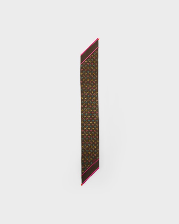 Printed silk twill skinny scarf - Cocoa Brown Printed silk twill skinny scarf - Cocoa Brown