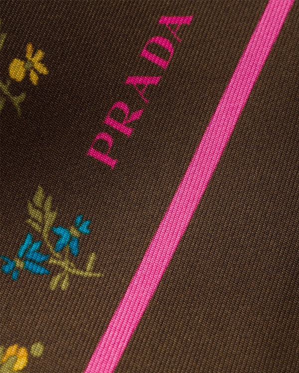 Printed silk twill skinny scarf - Cocoa Brown Printed silk twill skinny scarf - Cocoa Brown