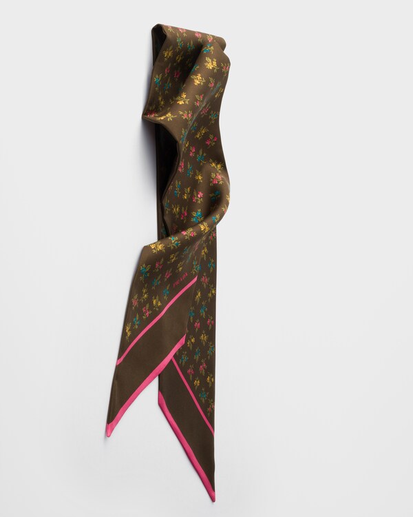 Printed silk twill skinny scarf - Cocoa Brown Printed silk twill skinny scarf - Cocoa Brown