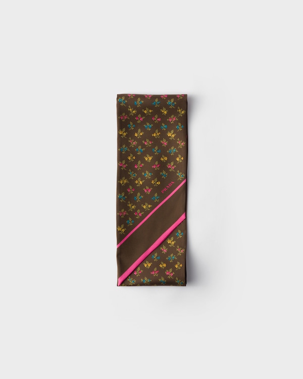 Printed silk twill skinny scarf - Cocoa Brown Printed silk twill skinny scarf - Cocoa Brown
