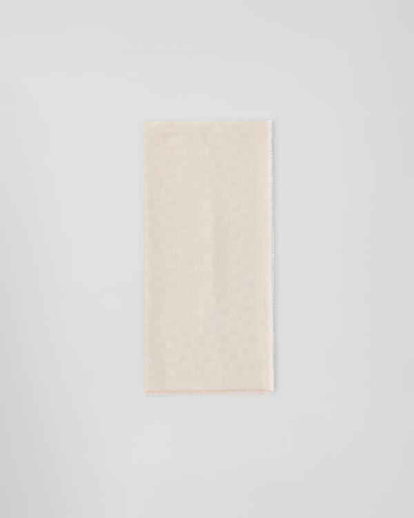 Ivory Symbole silk and wool jacquard shawl | PRADA
