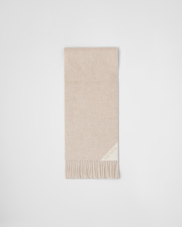 Sand/White Symbole double wool and cashmere scarf | PRADA