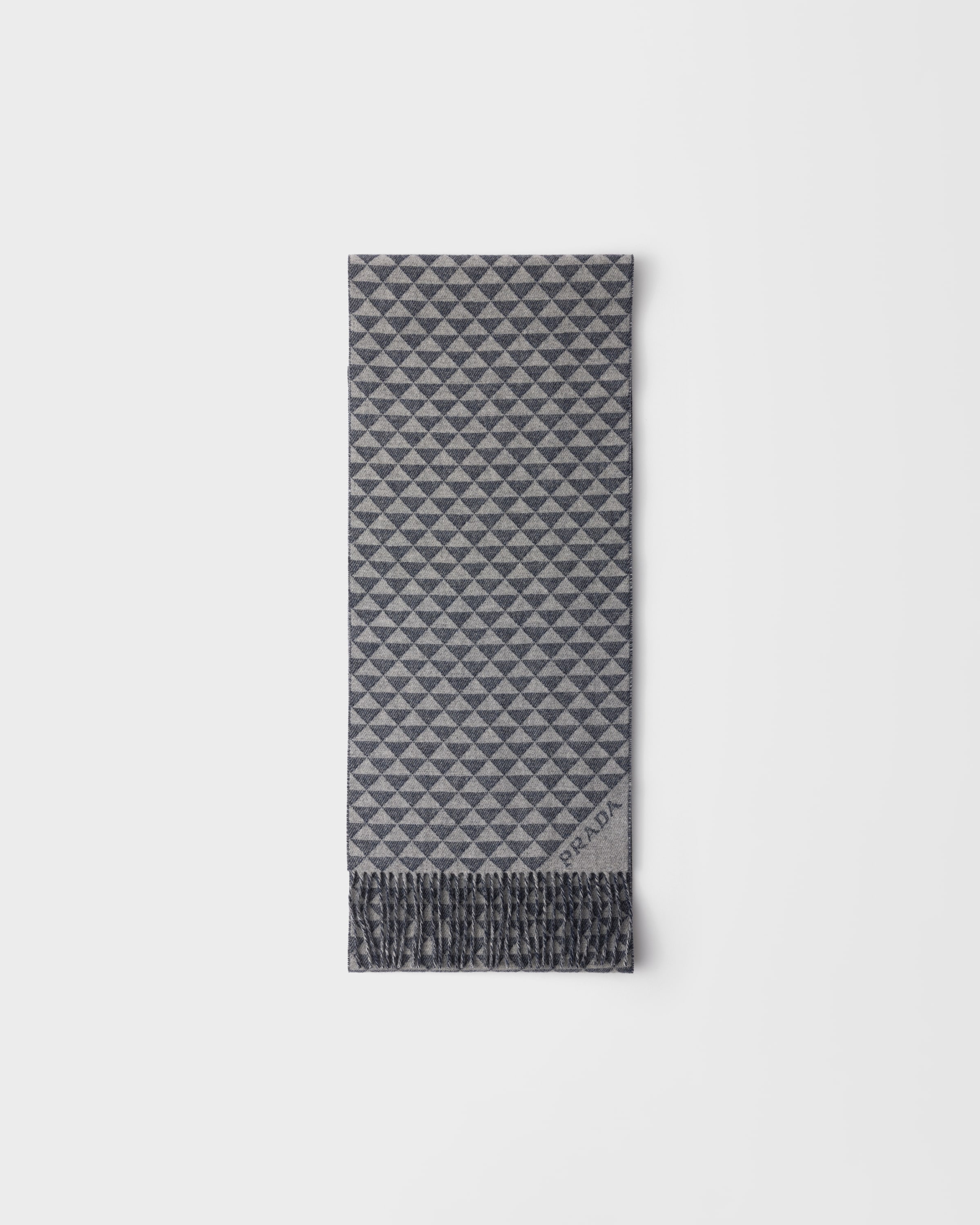 Prada Symbole Double Wool And Cashmere Scarf, Woman, Blue/grey