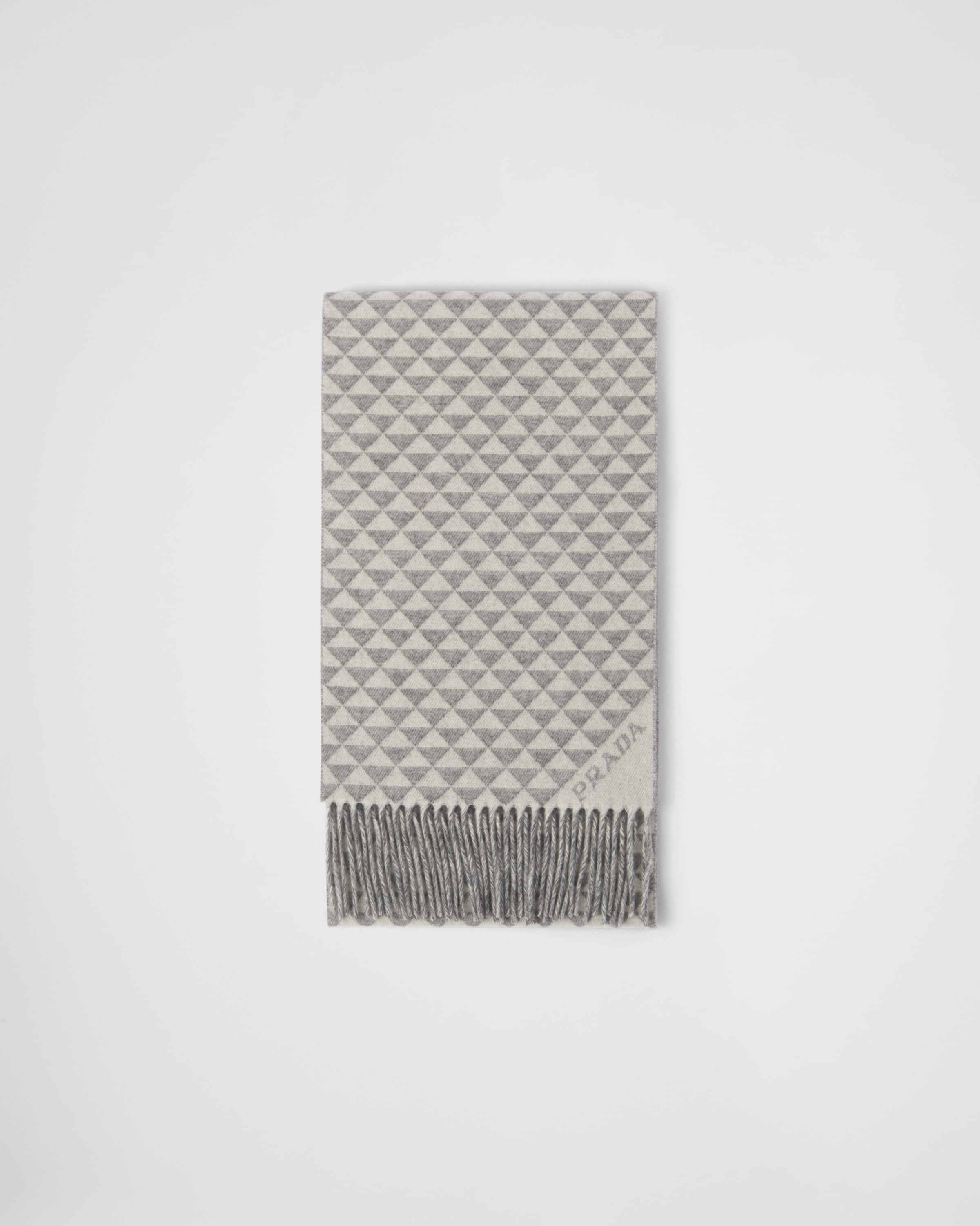 Shop Prada Symbole Double Wool And Cashmere Scarf In Grey+white