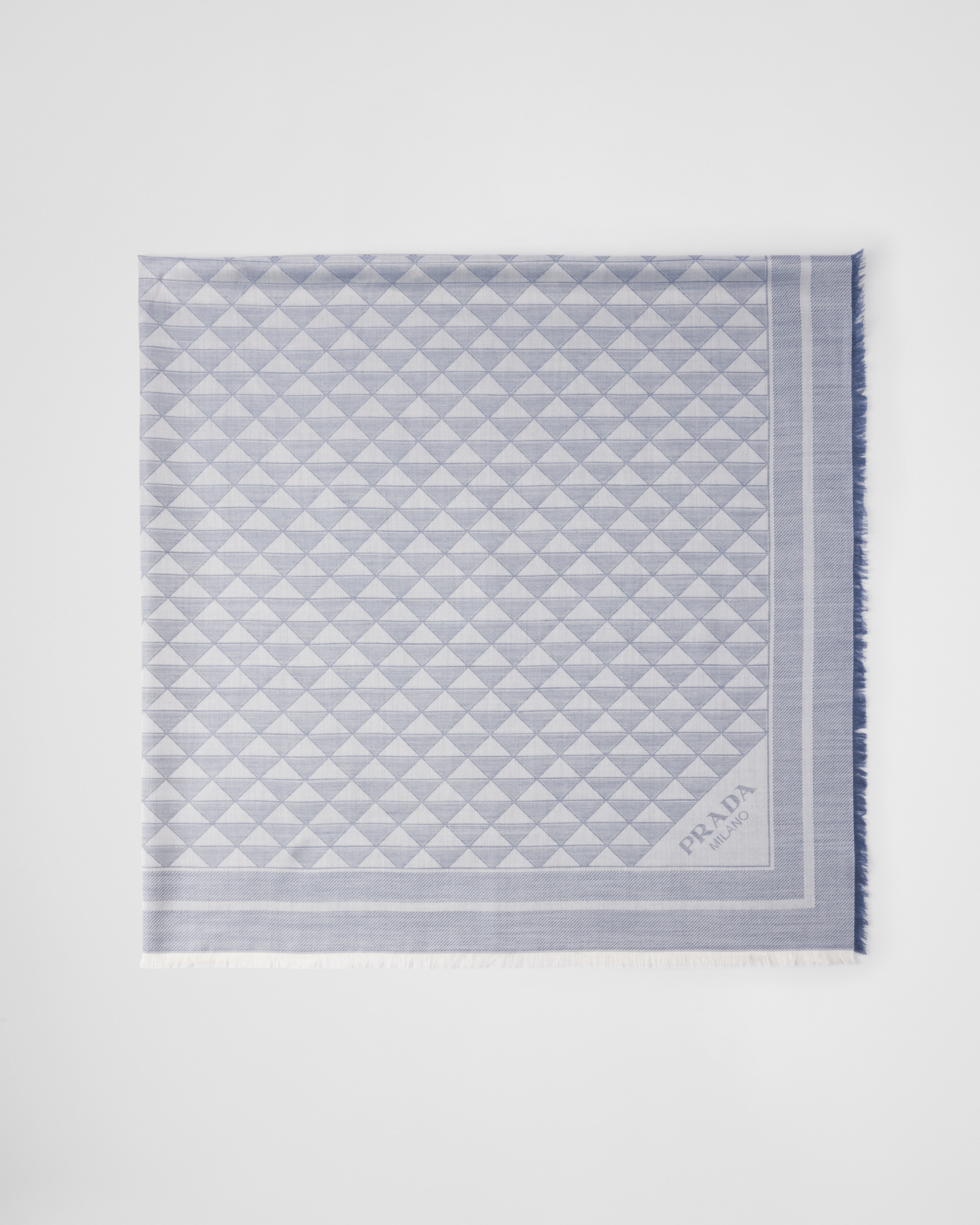 Prada Silk And Wool Shawl In Aviator Blue/chalk White