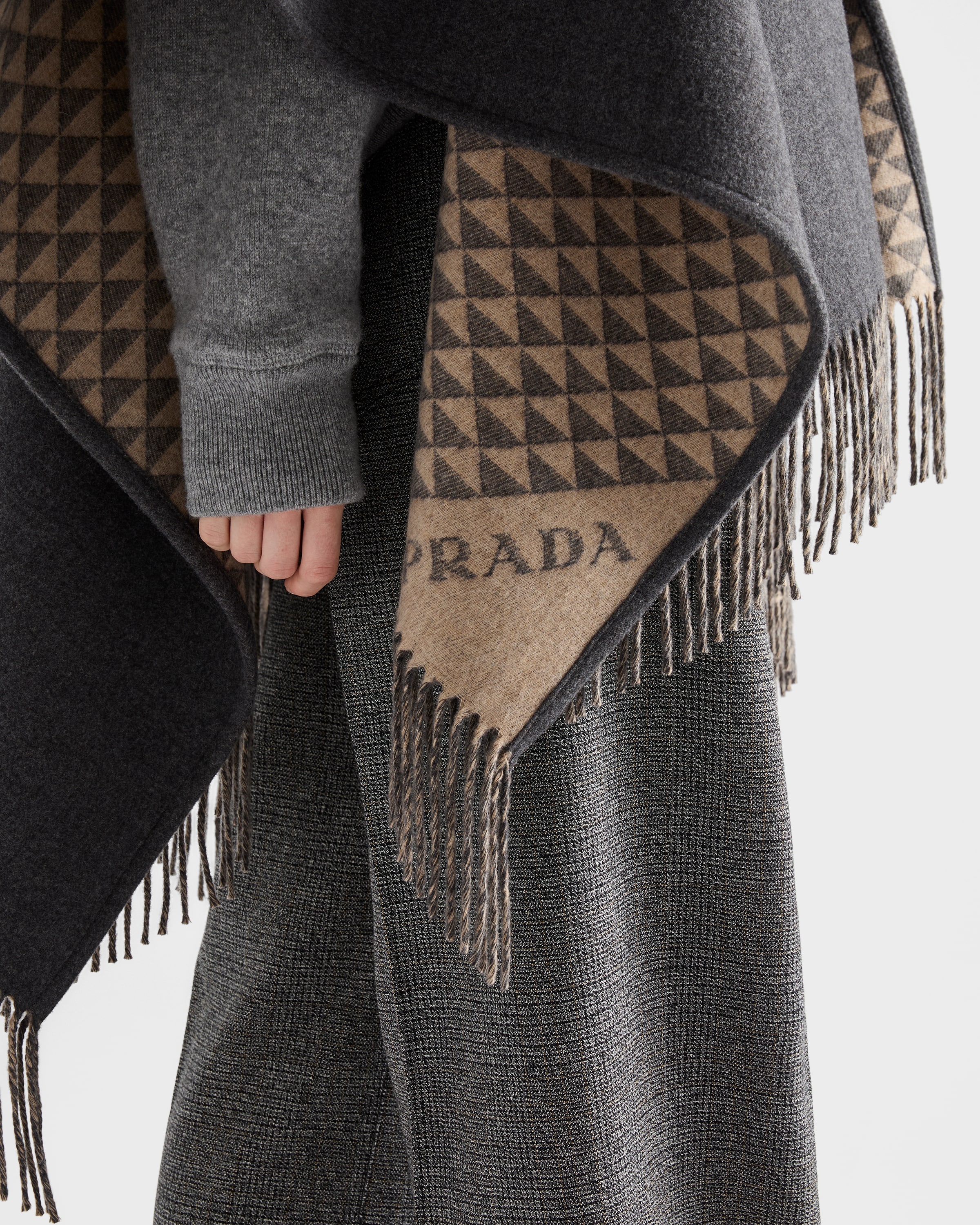 Slate/camel Reversible Wool And Cashmere Poncho | PRADA