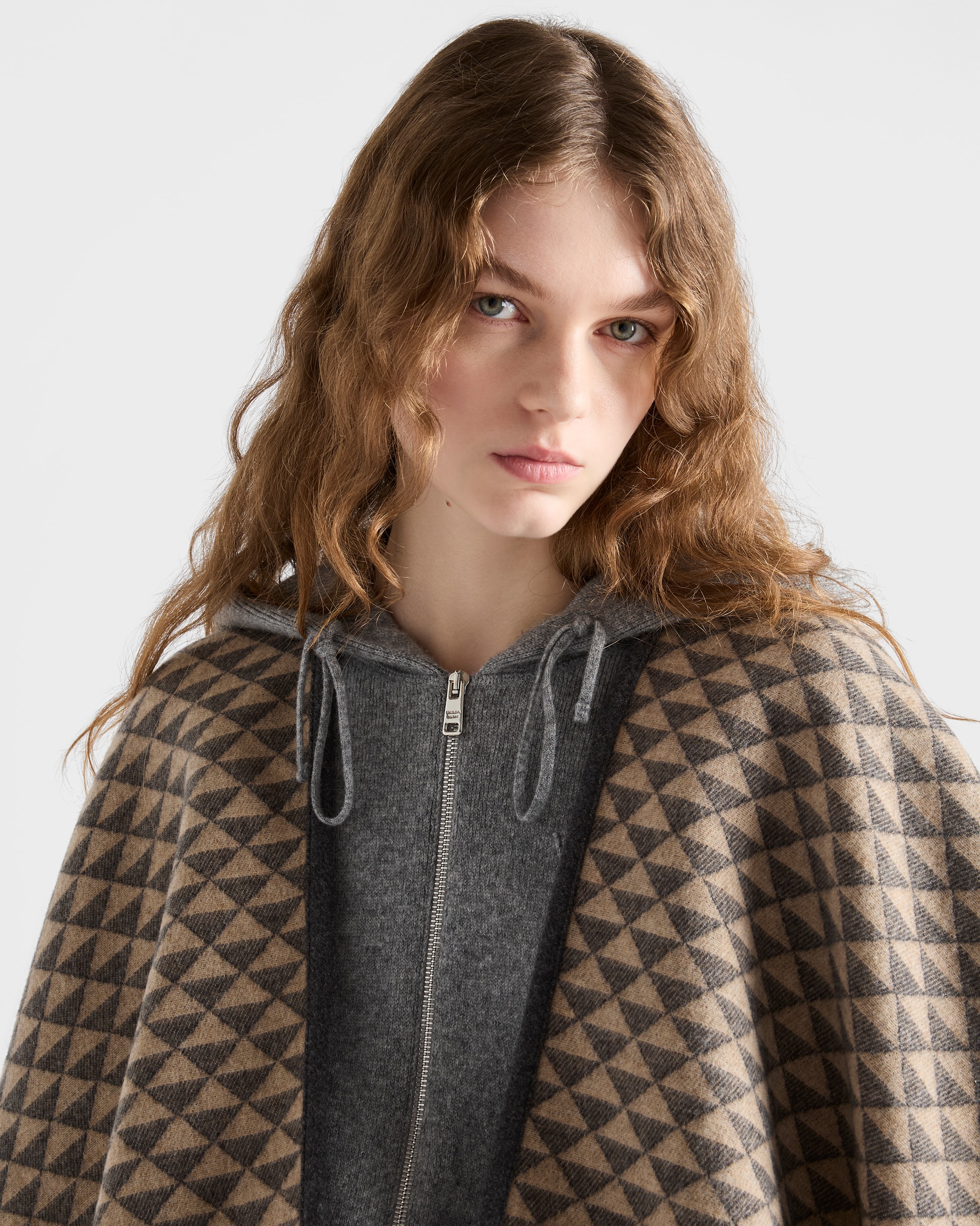 Slate/camel Reversible Wool And Cashmere Poncho | PRADA - United