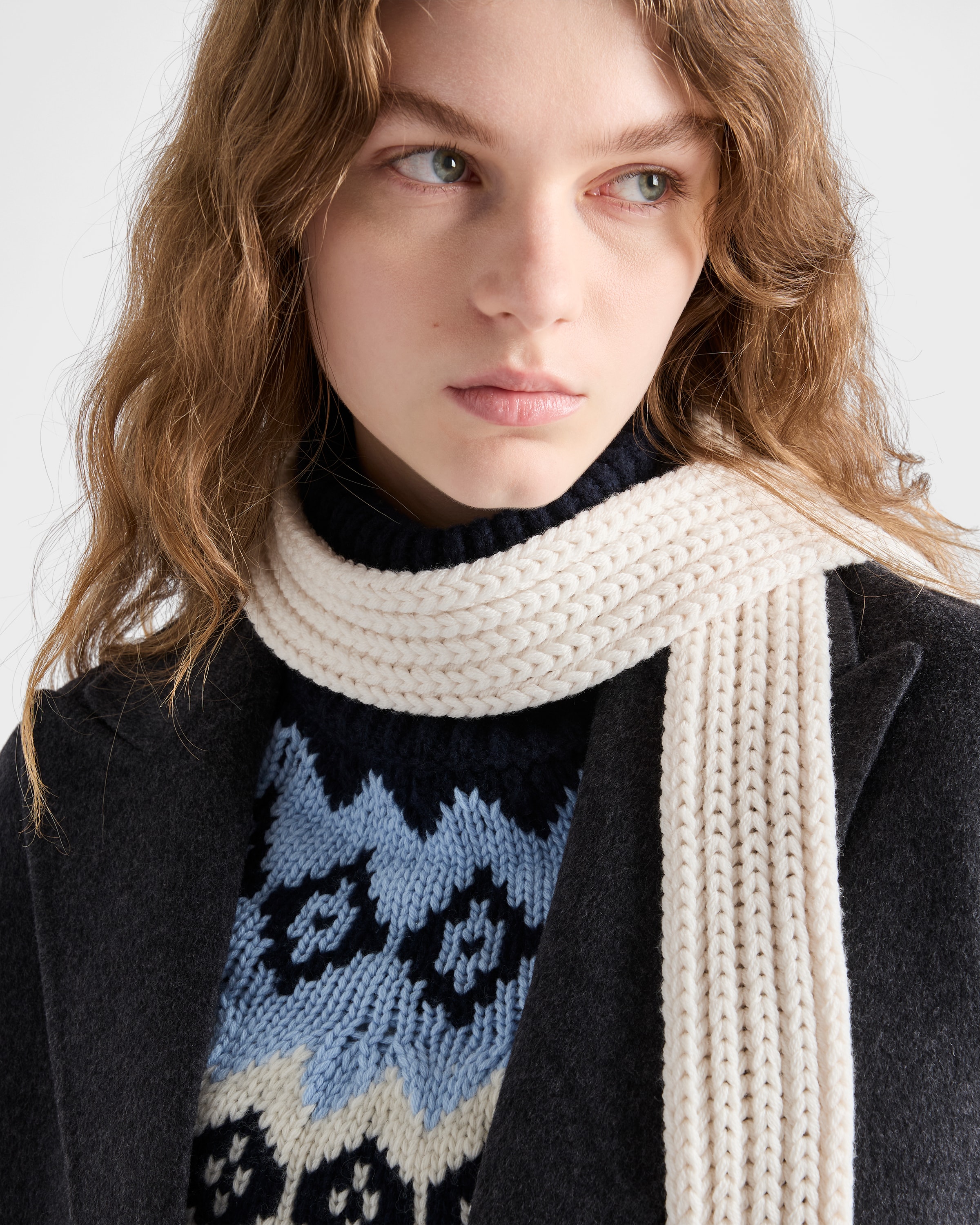 Chalk White Wool Scarf | PRADA - United States
