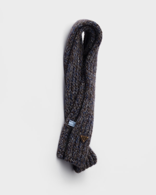 Wool and mouliné cashmere scarf - Blue/Brown Wool and mouliné cashmere scarf - Blue/Brown