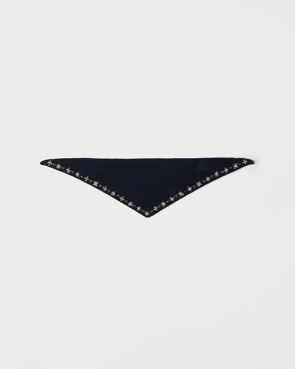 Embroidered cashmere triangle scarf - Navy Embroidered cashmere triangle scarf - Navy