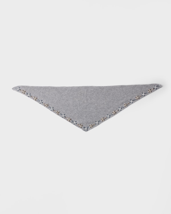 Embroidered cashmere triangle scarf - Grey Embroidered cashmere triangle scarf - Grey