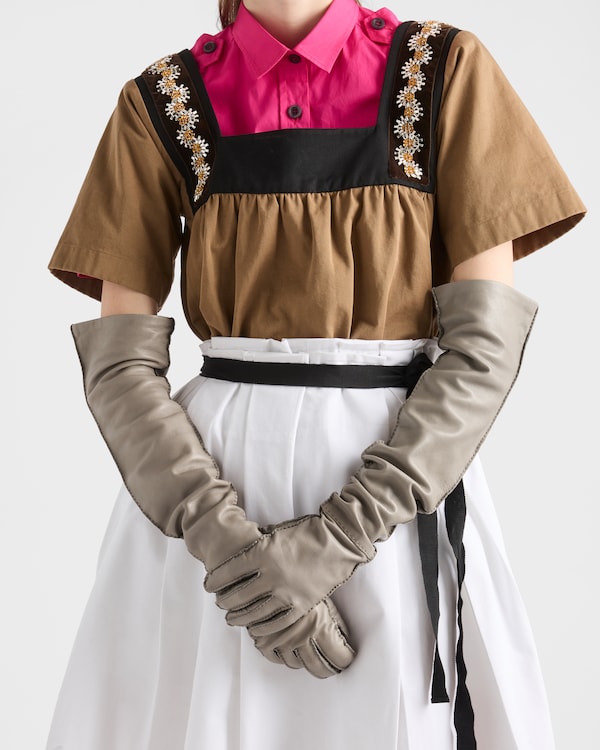 Leather Long Gloves - Grey Leather Long Gloves - Grey