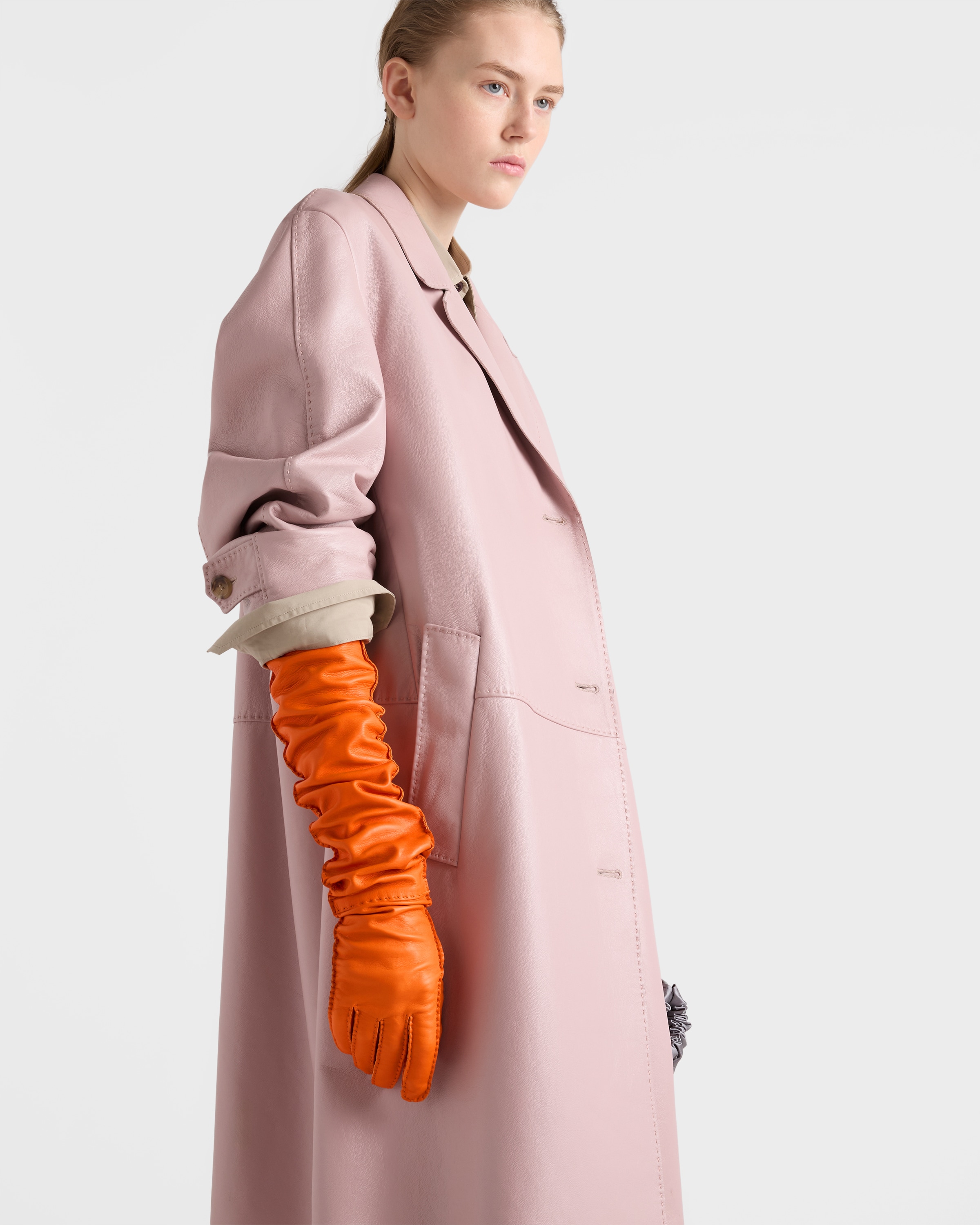 Orange Leather Long Gloves | PRADA - United States