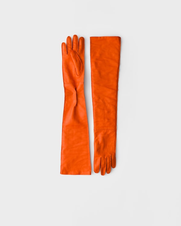 Leather Long Gloves - Orange Leather Long Gloves - Orange