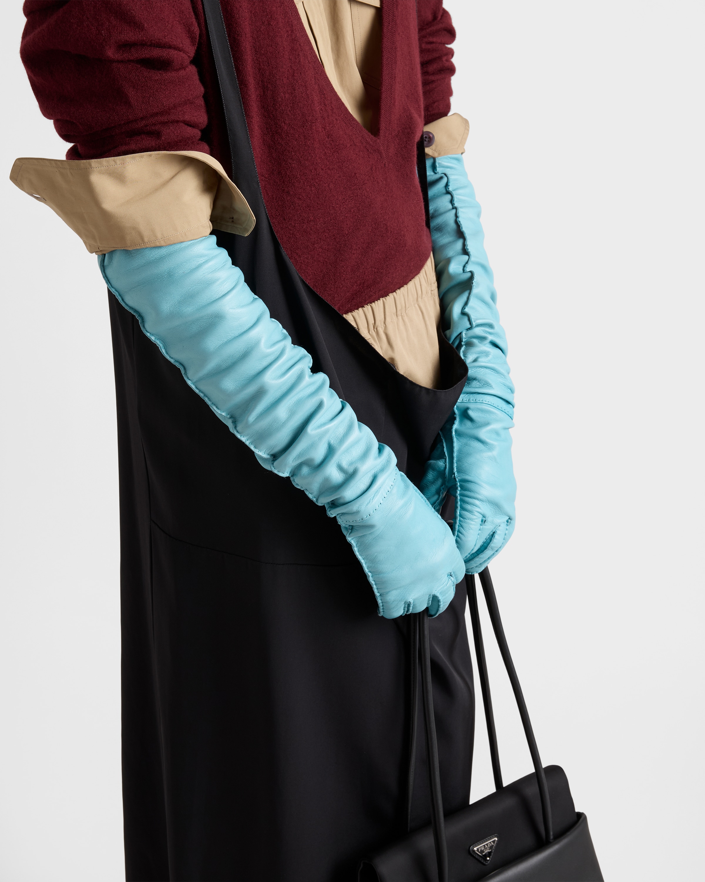 Anise Leather Long Gloves | PRADA - United States