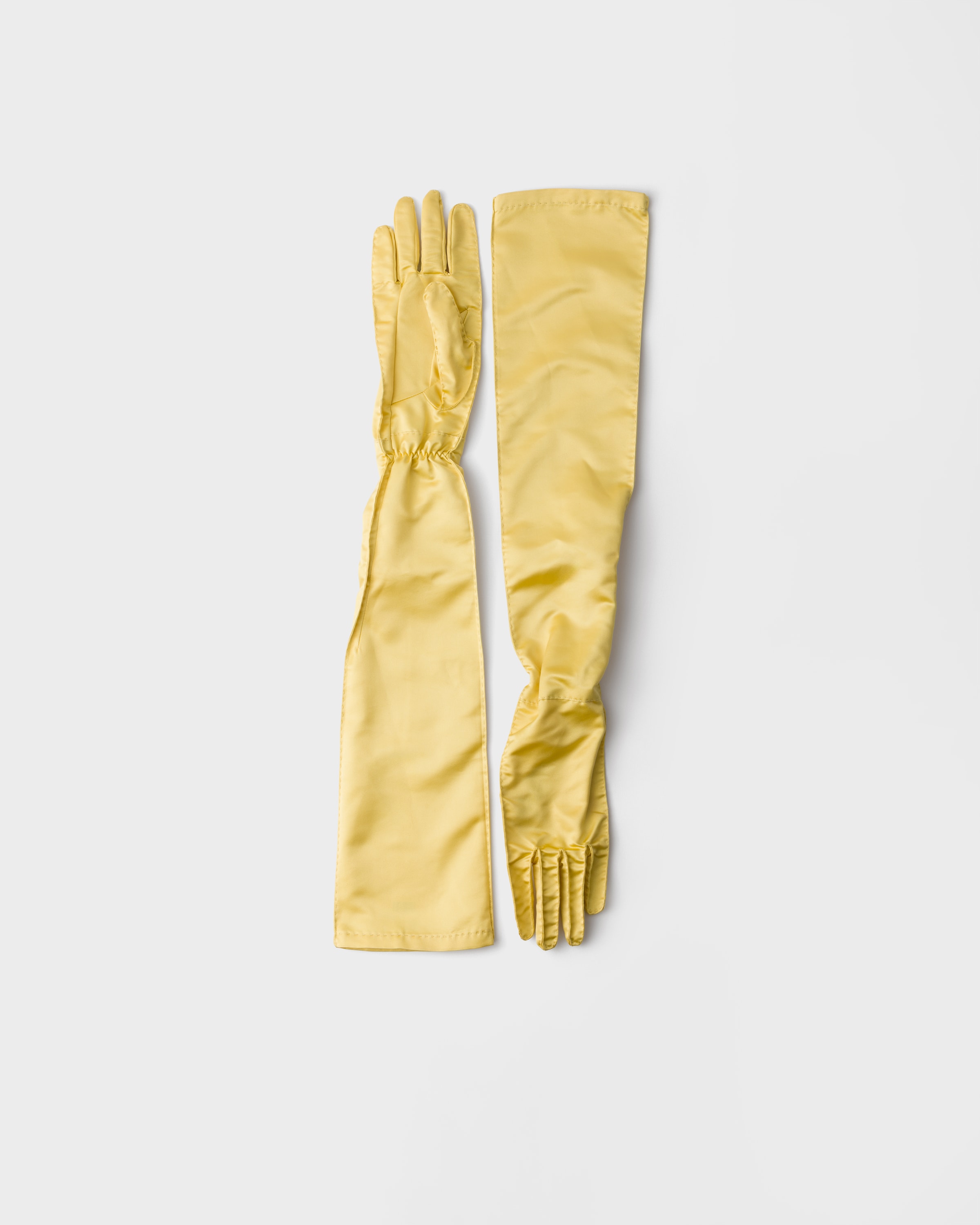 PRADA プラダ　ITALY製　ロンググローブ 手袋　シルク　6.5 キャメル Citron Yellow Satin gloves | PRADA - United States