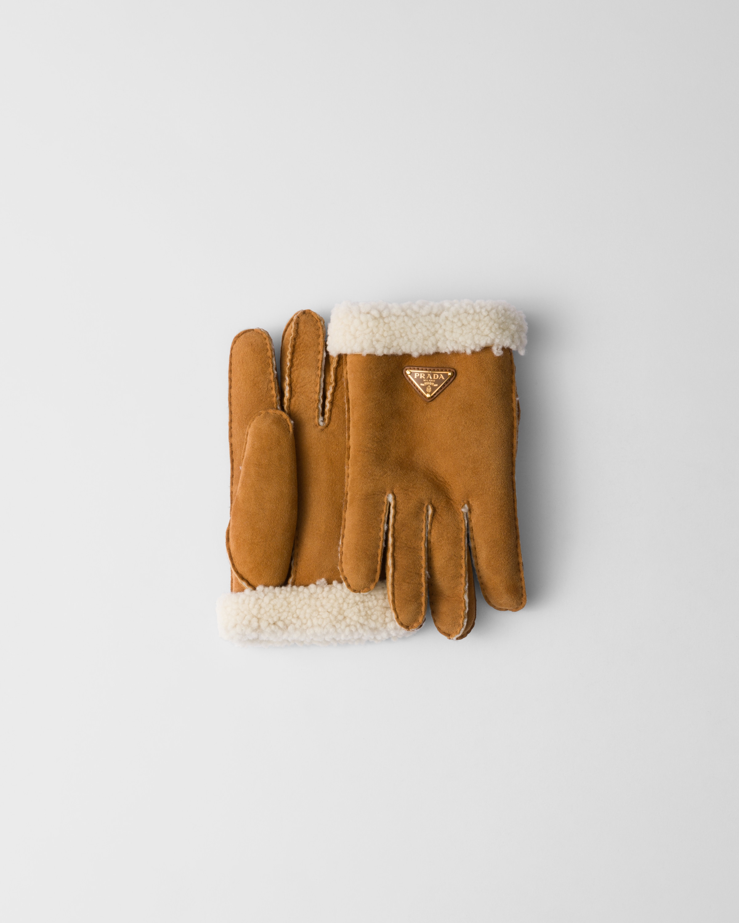 Prada Suede Sheepskin Gloves In Honey