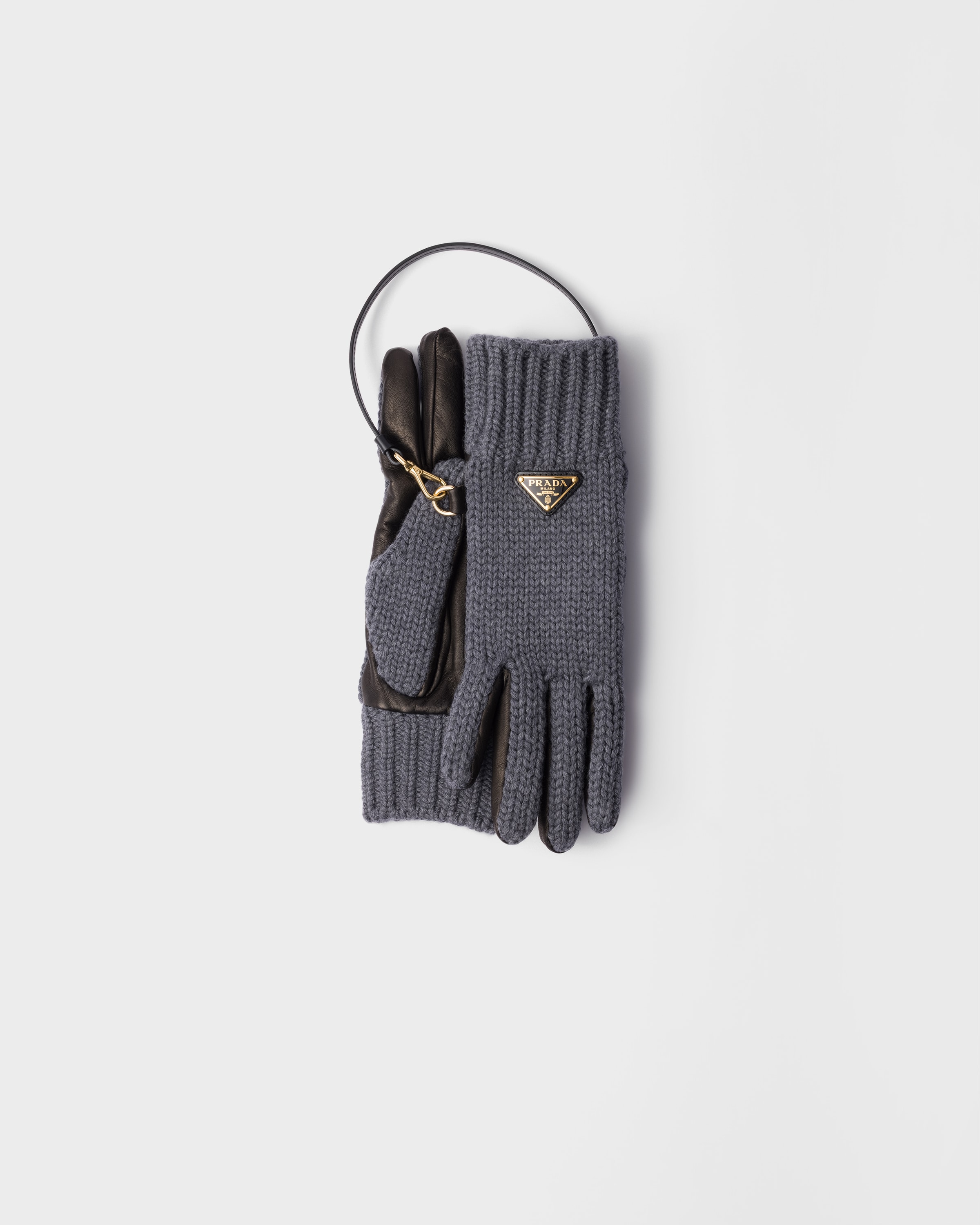Slate Gray Wool And Nappa Leather Gloves | PRADA