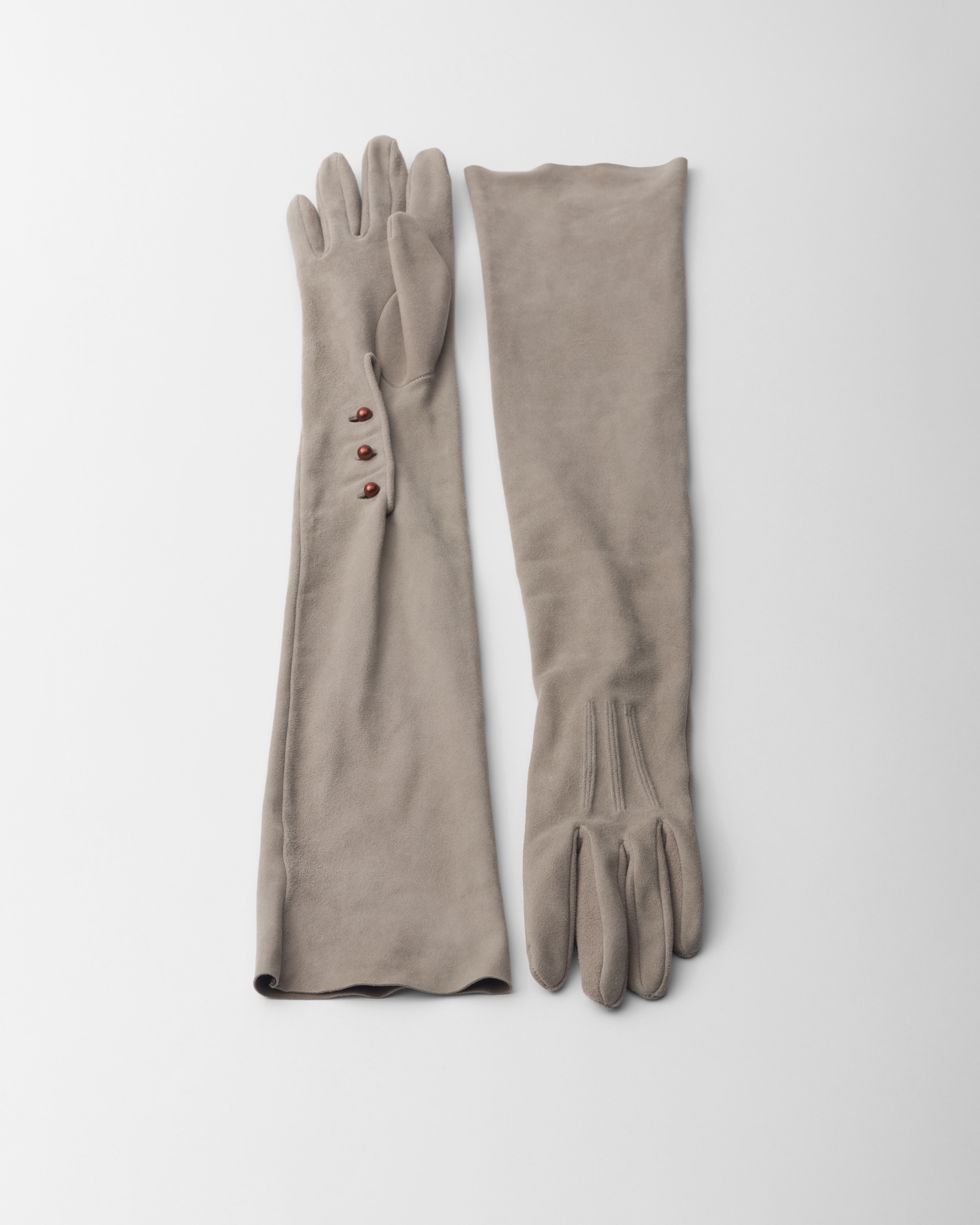 Shop Prada Suede Gloves In Cloudy Gray