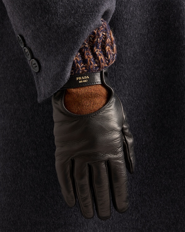 Nappa leather and mélange knit gloves - Camel/Black Nappa leather and mélange knit gloves - Camel/Black