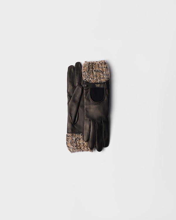 Nappa leather and mélange knit gloves - Camel/Black Nappa leather and mélange knit gloves - Camel/Black