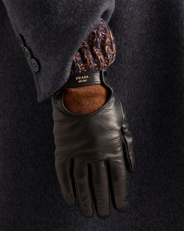 Nappa leather and mélange knit gloves - Navy Blue/Rust Nappa leather and mélange knit gloves - Navy Blue/Rust