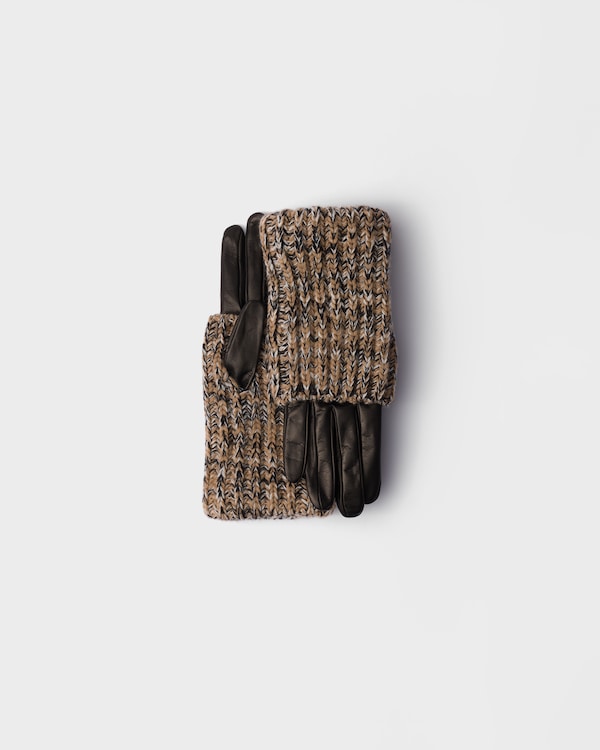 Nappa leather and mélange knit gloves Nappa leather and mélange knit gloves