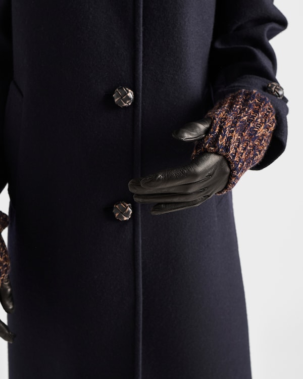 Nappa leather and mélange knit gloves - Navy Blue/Rust Nappa leather and mélange knit gloves - Navy Blue/Rust