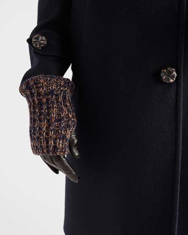 Nappa leather and mélange knit gloves - Navy Blue/Rust Nappa leather and mélange knit gloves - Navy Blue/Rust