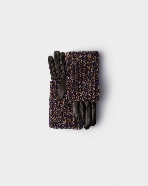 Nappa leather and mélange knit gloves - Navy Blue/Rust Nappa leather and mélange knit gloves - Navy Blue/Rust