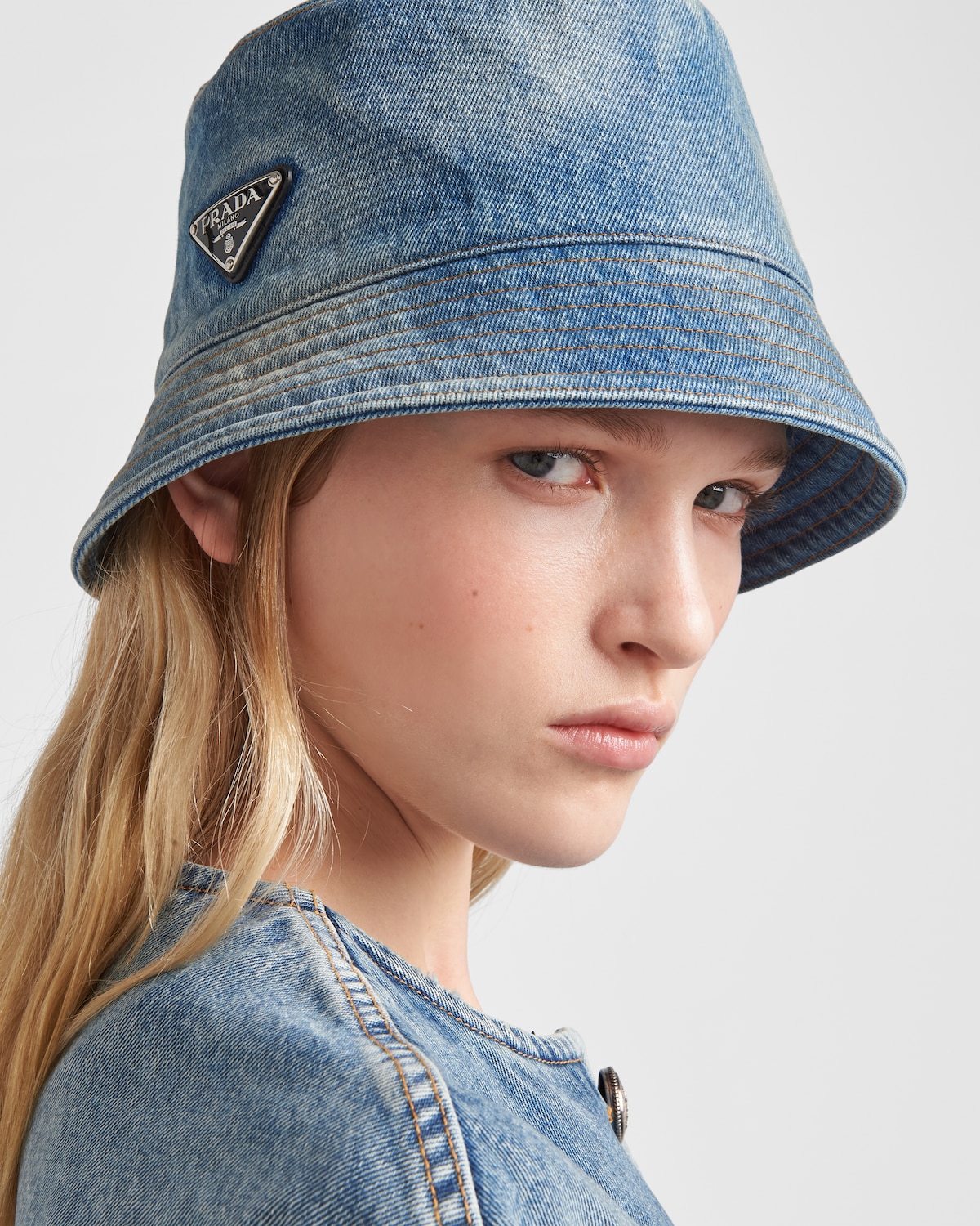 Light Blue Denim Bucket Hat PRADA