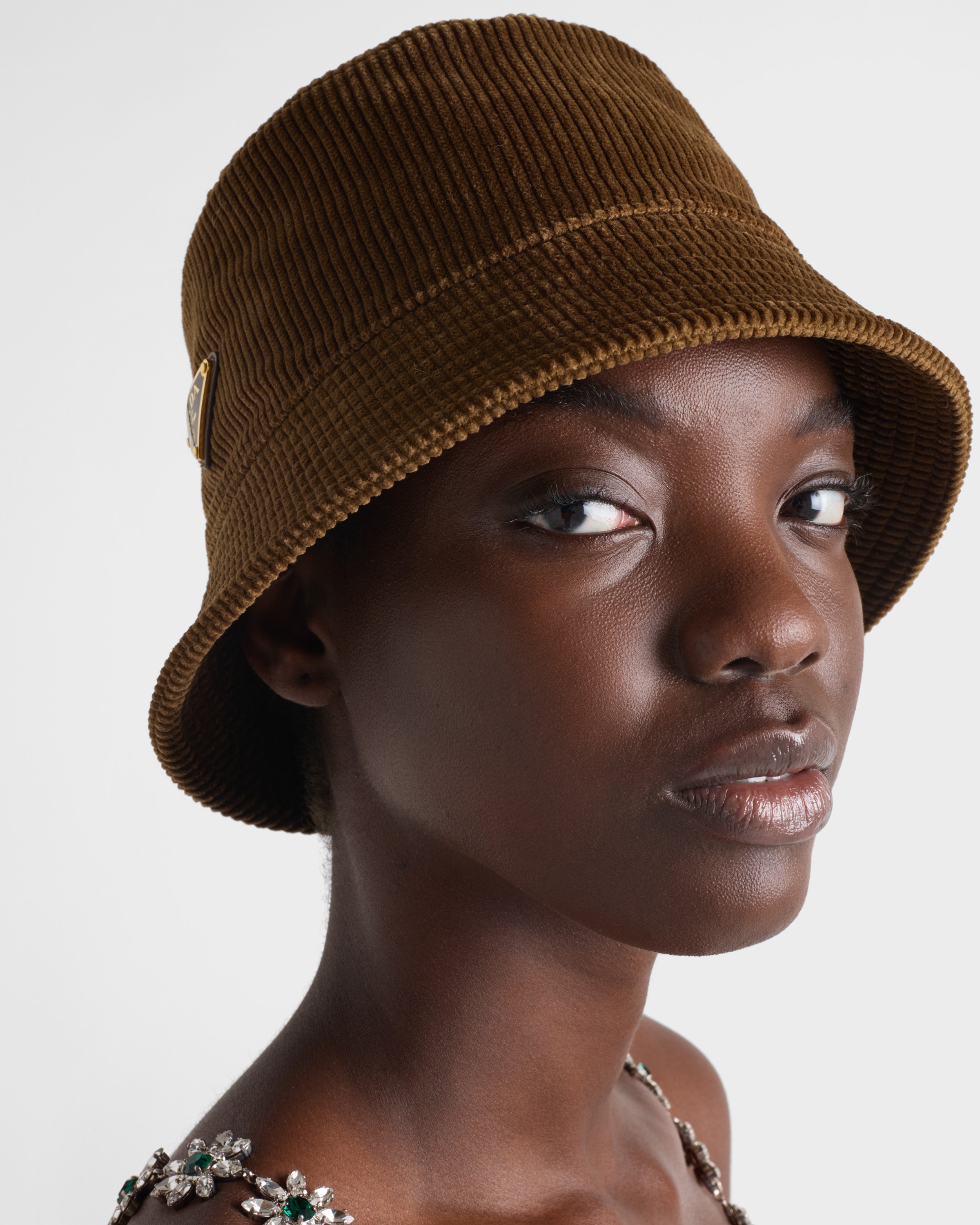 Tobacco Corduroy bucket hat | PRADA