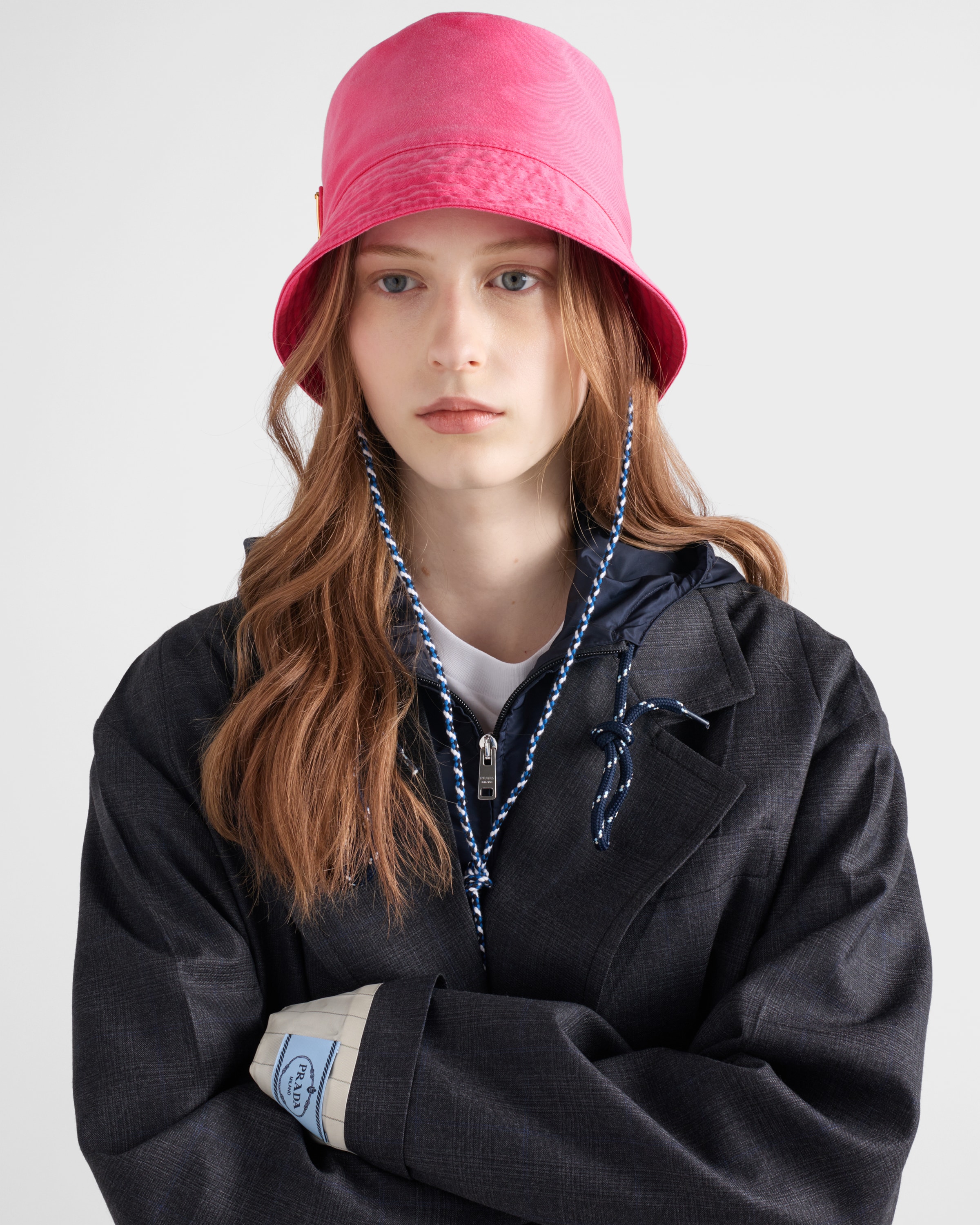 Prada Light Pink Women\'s Bucket Hat Prada Woven Fabric Bucket Hat | Saks Fifth Avenue main image 4