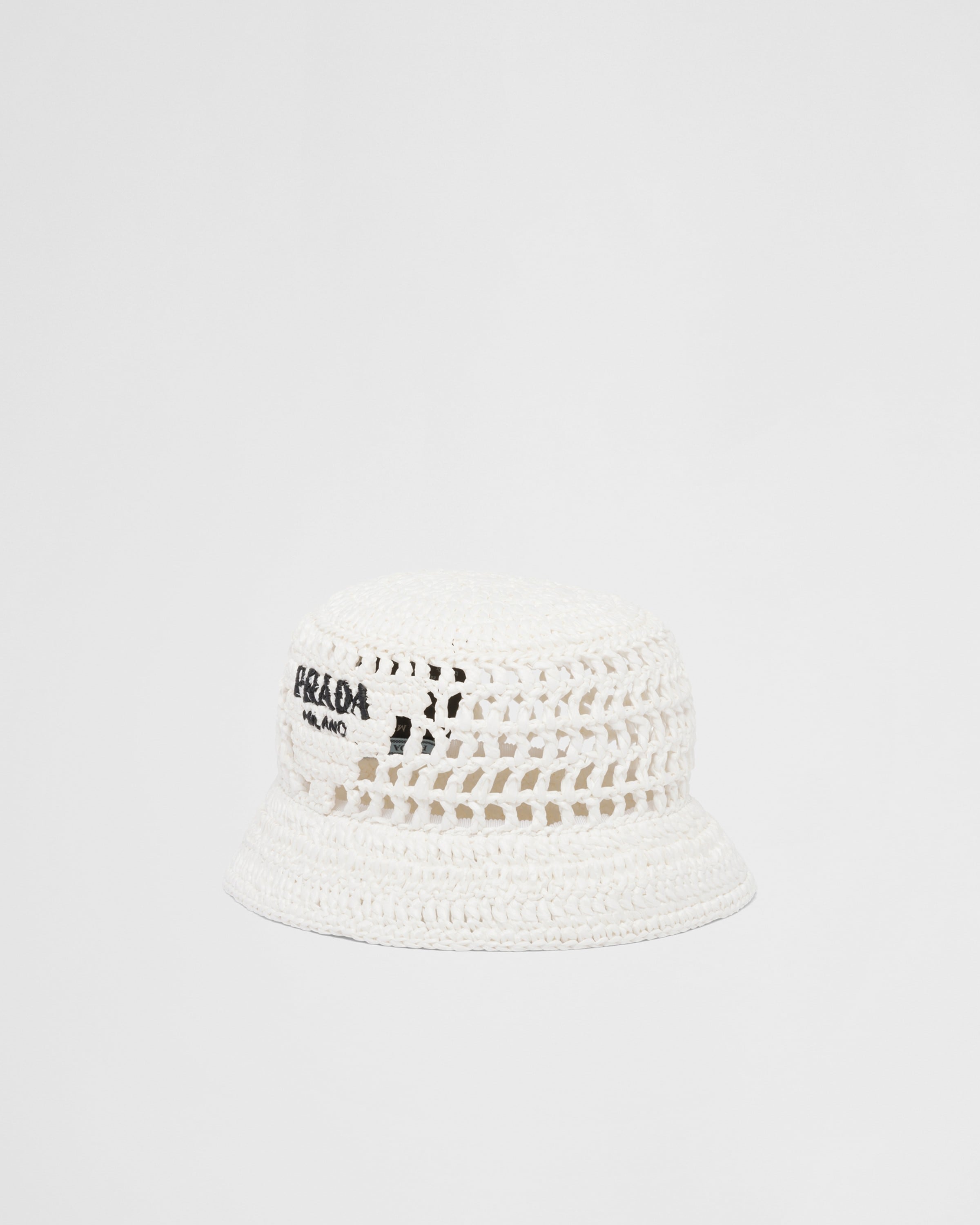 White Woven Fabric Bucket Hat PRADA