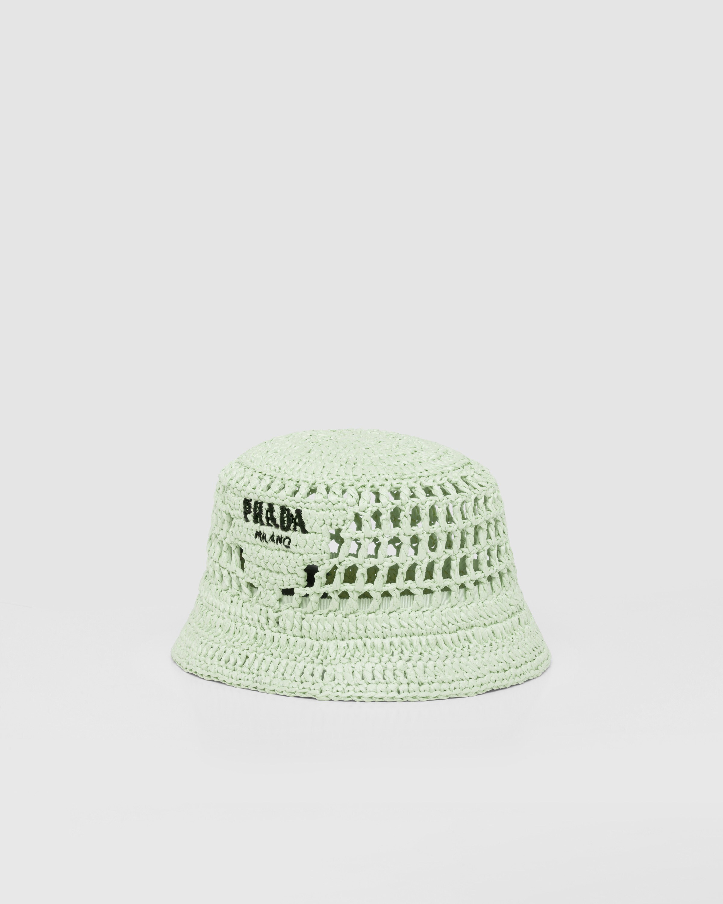 Prada Embroidered-logo Raffia Bucket Hat In Aqua