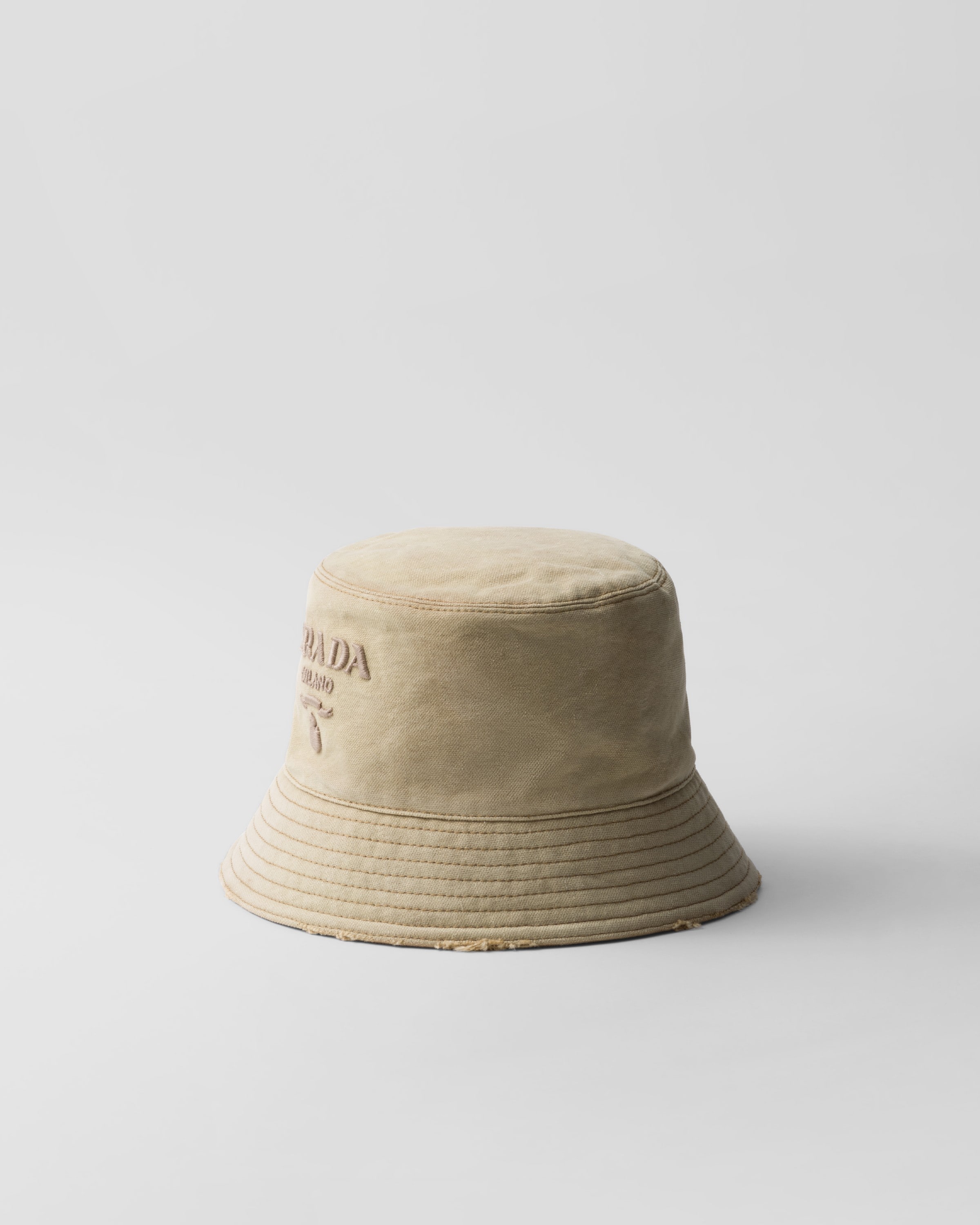 Prada Logo-embroidered Cotton Bucket Hat In Nude