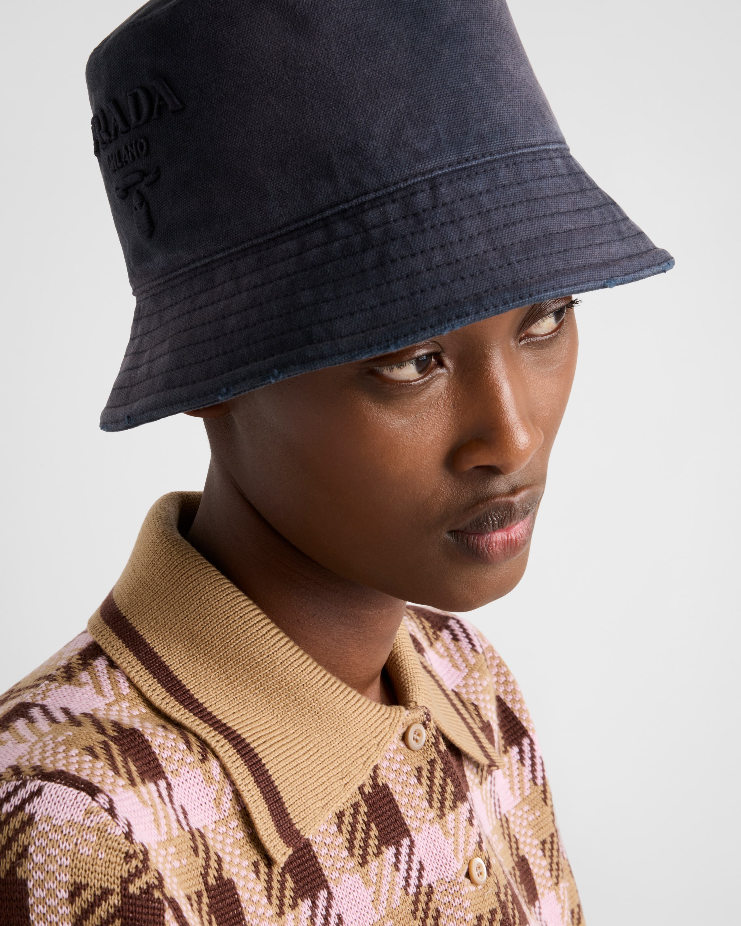 Prada Logo Embroidered Bucket Hat In Baltic Blue