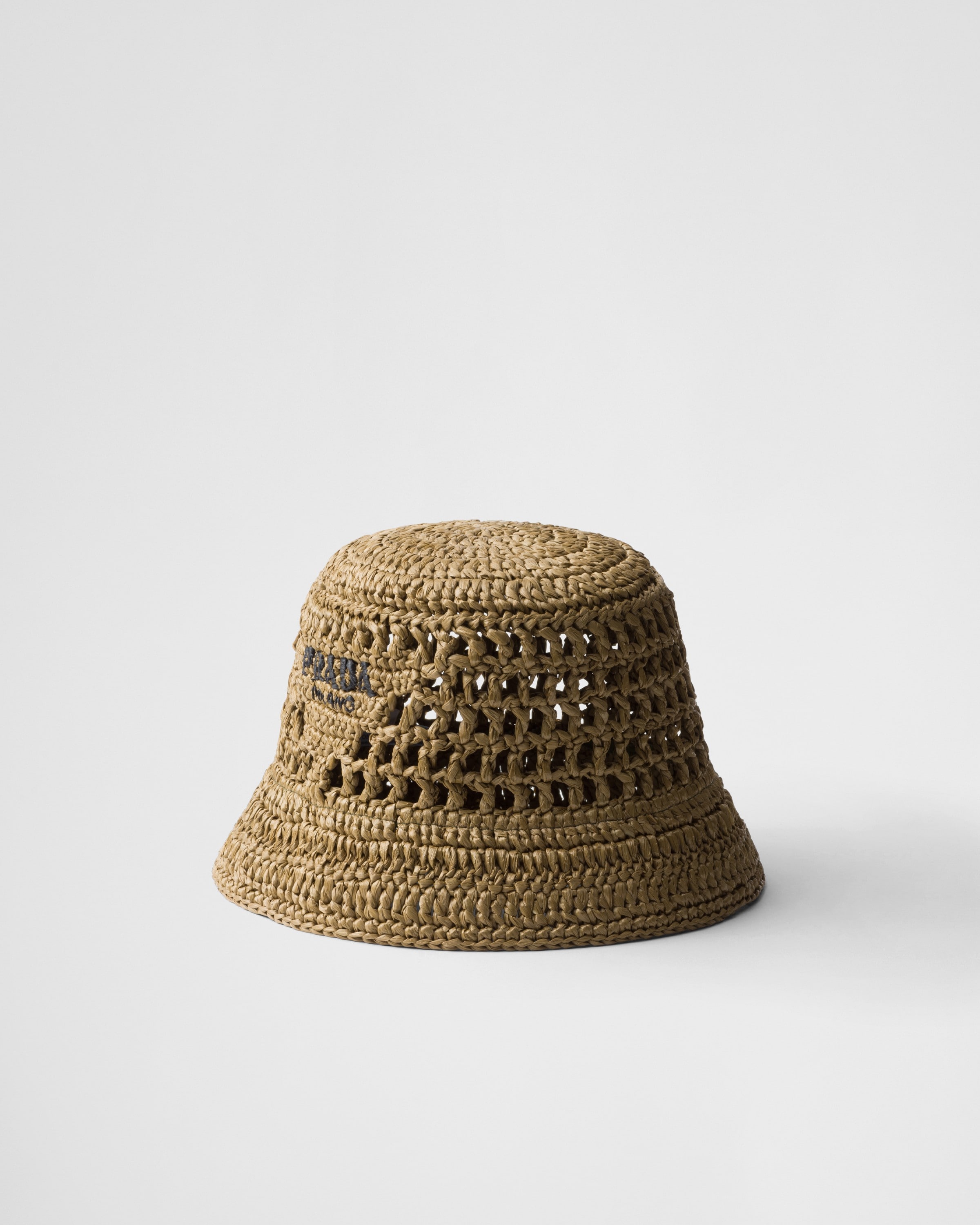 Shop Prada Crochet Bucket Hat In Olive Green