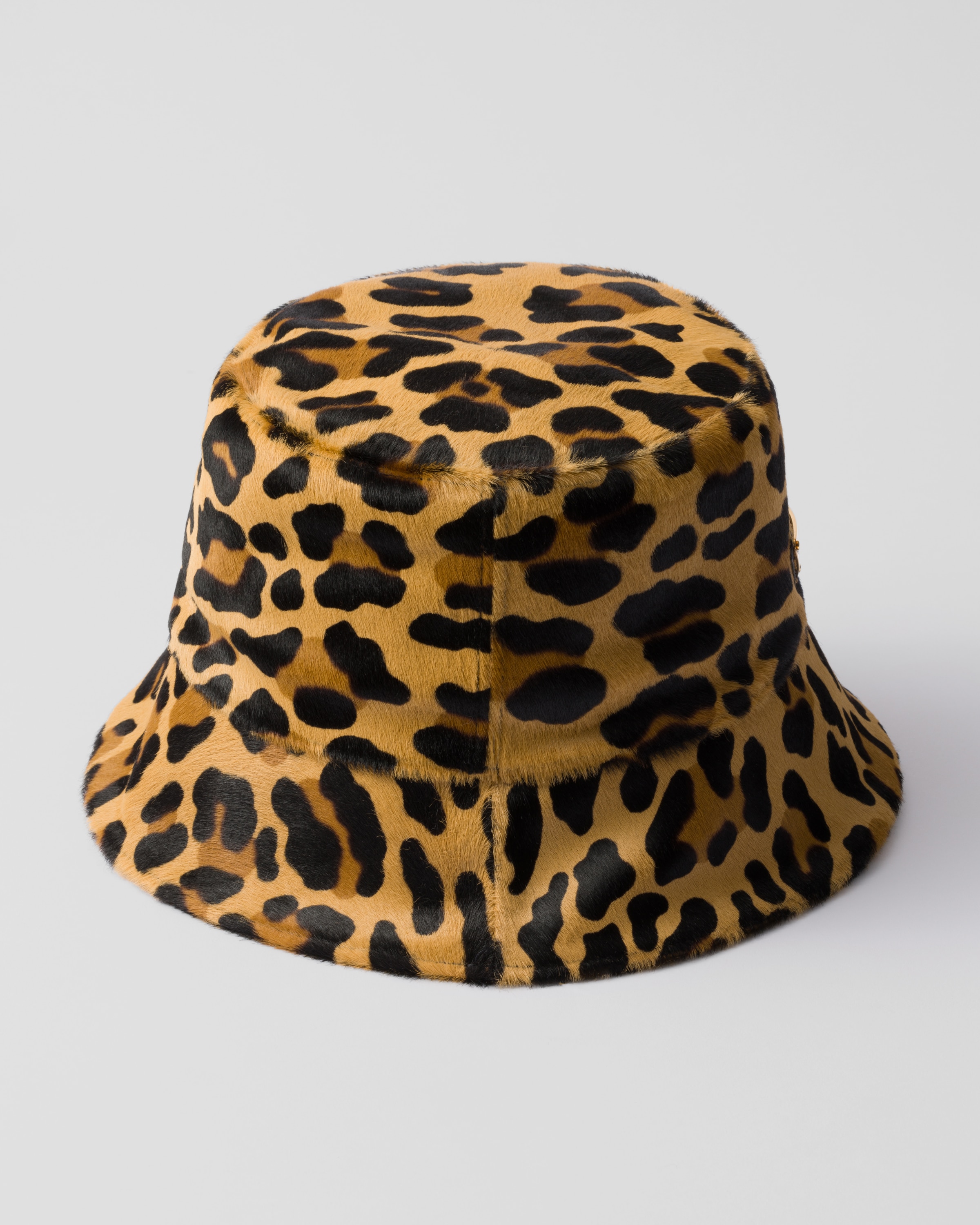 Prada Leopard Print Leather Bucket Hat In Honey