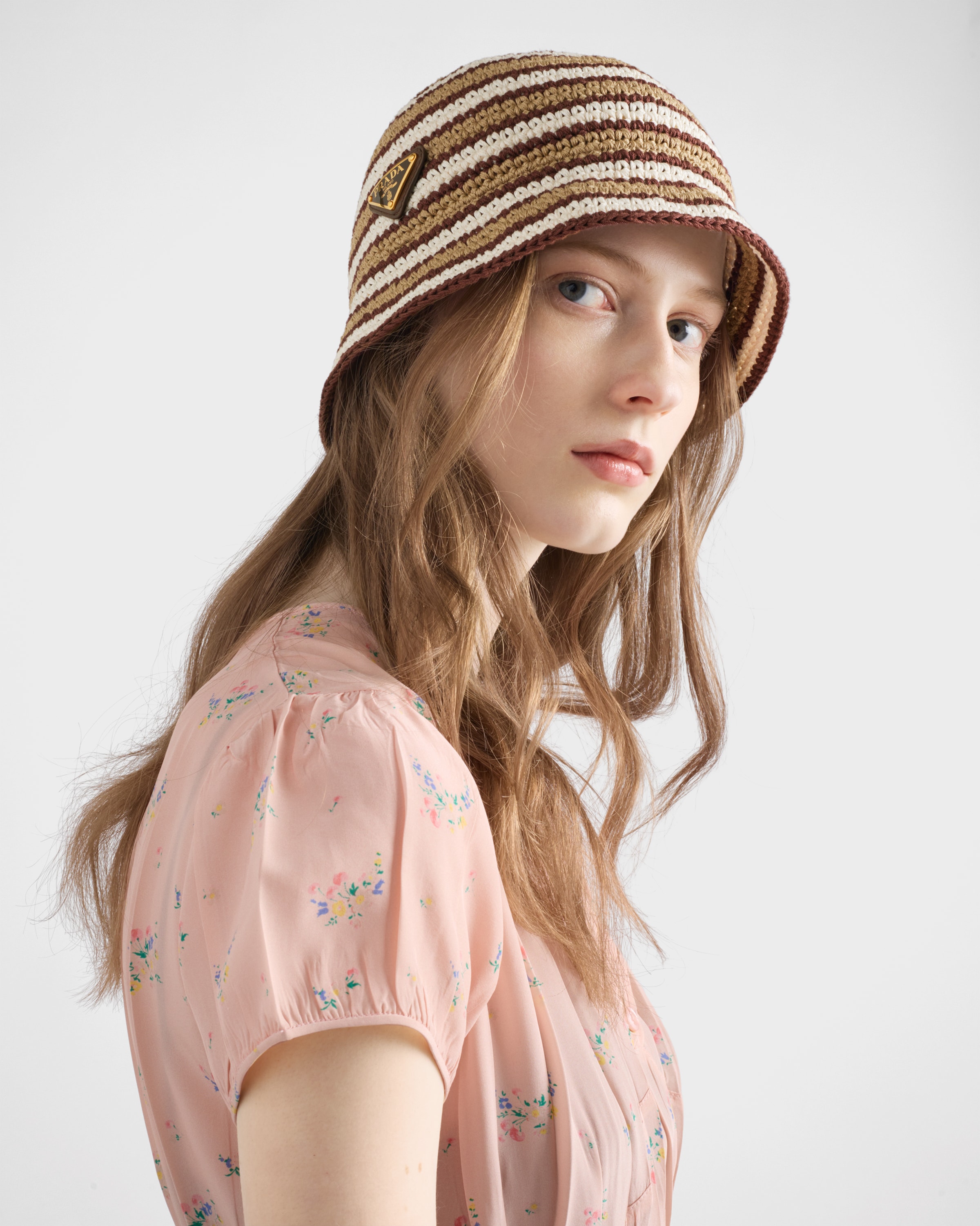 Prada Crochet Bucket Hat In Multi