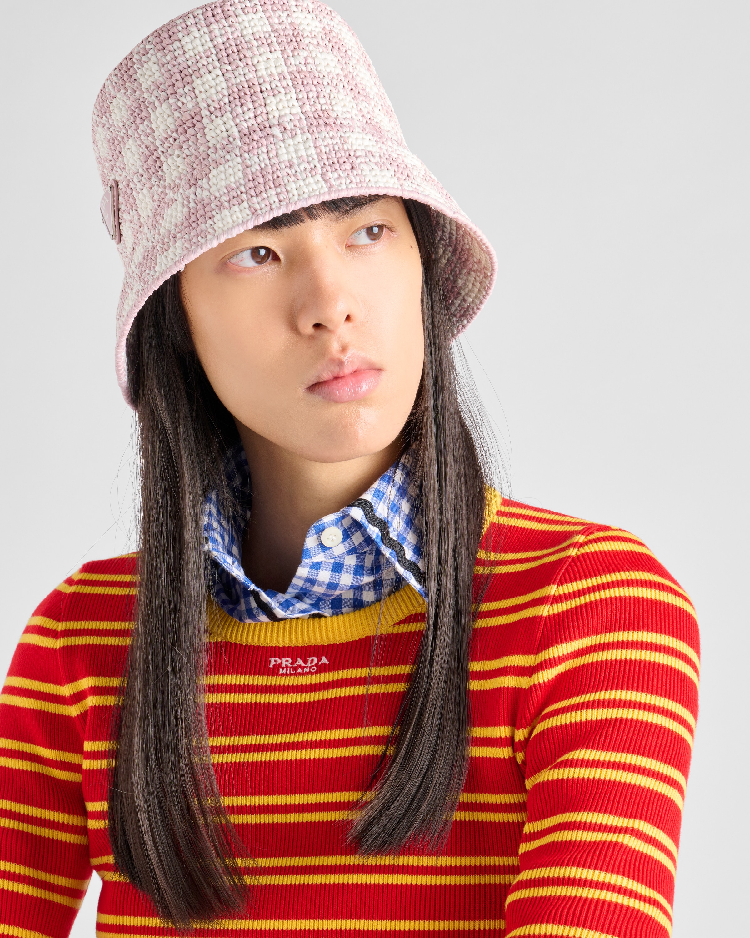 Alabaster Pink Crochet bucket hat Prada