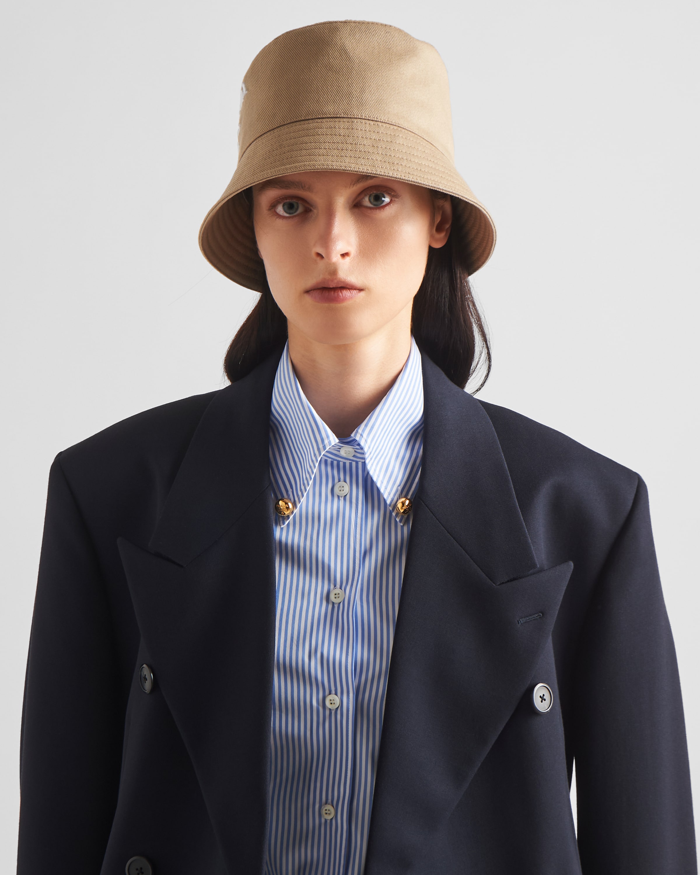 Shop Prada Drill Bucket Hat In Khaki